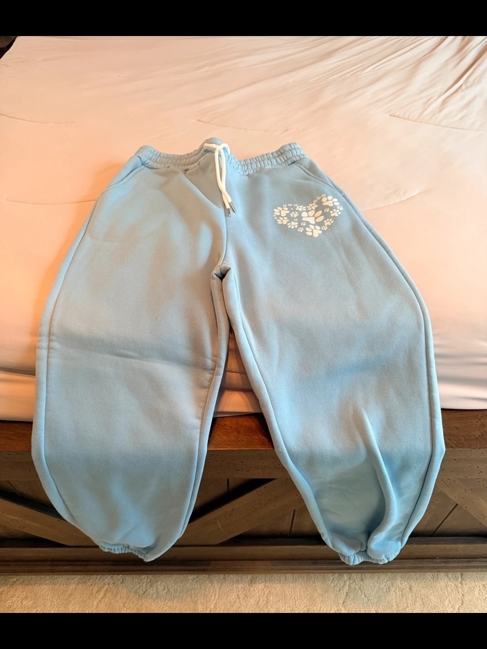 Light Blue Fleece Jogger Pants with Paw Heart Print